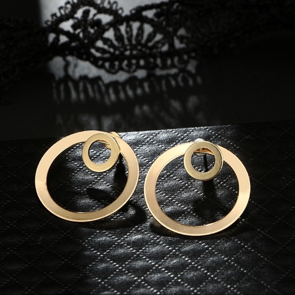 Gold Circle Studs w/Larger Circle Earring Jackets - Picture 6 of 8